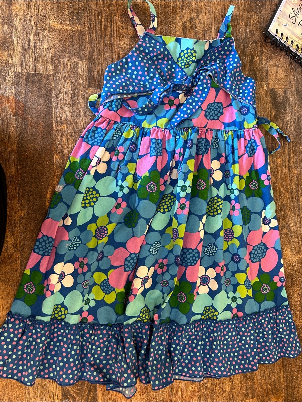 Sweet Heart Rose Blue Floral Tie-Front Sundress with Pink & Green Accents